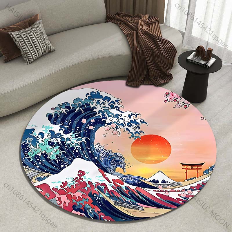 Japanese Home Textiles - Alfombra redonda Retro japonesa con estampado