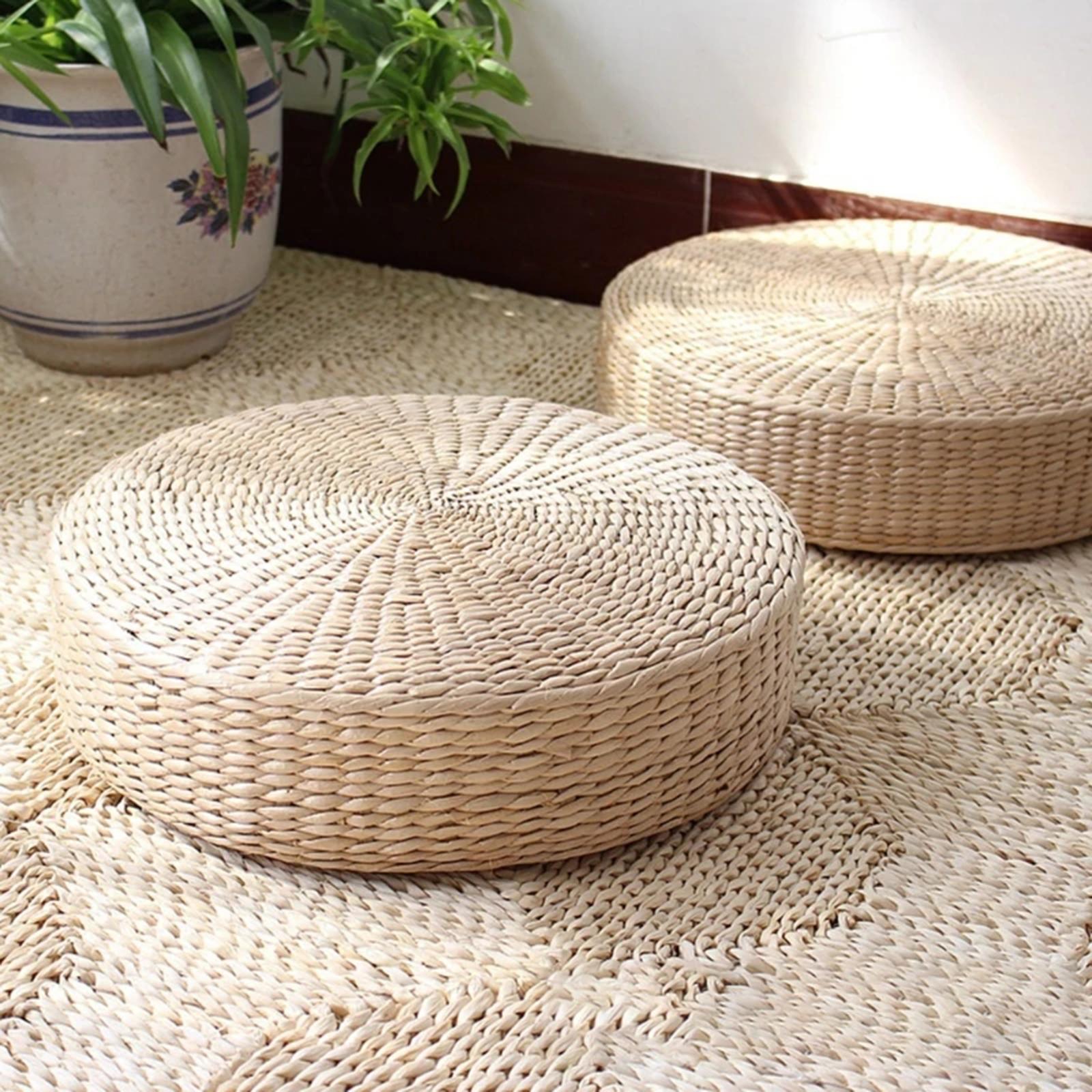 PUF redondo de paja Natural, c - Japanese Home Textiles reseña y precio